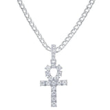 Iced Out Ankh Cross Pendant Tennis Chain CZ Rhinestone Hip Hop Jewelry
