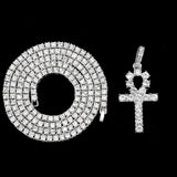 Iced Out Ankh Cross Pendant Tennis Chain CZ Rhinestone Hip Hop Jewelry