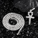 Iced Out Ankh Cross Pendant Tennis Chain CZ Rhinestone Hip Hop Jewelry