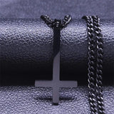 Inverted Cross Choker Necklace Men Stainless Steel Upside Down Cross