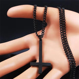 Inverted Cross Choker Necklace Men Stainless Steel Upside Down Cross
