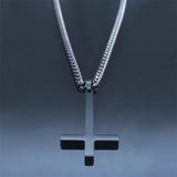 Inverted Cross Choker Necklace Men Stainless Steel Upside Down Cross