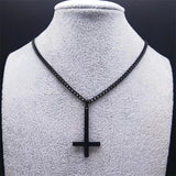 Inverted Cross Choker Necklace Men Stainless Steel Upside Down Cross