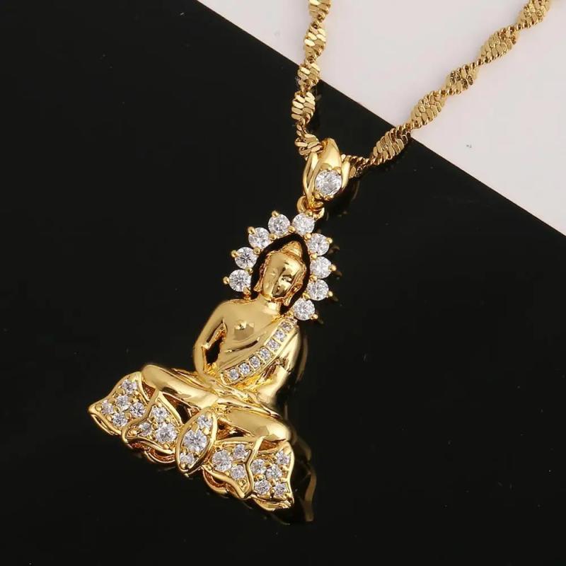 Vintage Tibetan Amitabha Buddha Buddhist Pendant Necklace Chain Jewelry