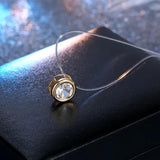 Zircon Round Pendant Necklace Women Jewelry Hollow Collar Chain