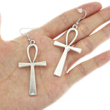 Vintage Silver Plated Ankh Cross Pendant Long Chain Necklace