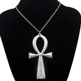 Vintage Silver Plated Ankh Cross Pendant Long Chain Necklace