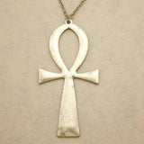 Vintage Silver Plated Ankh Cross Pendant Long Chain Necklace