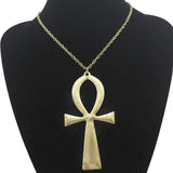 Vintage Silver Plated Ankh Cross Pendant Long Chain Necklace