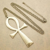 Vintage Silver Plated Ankh Cross Pendant Long Chain Necklace