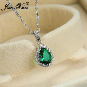 Multicolor Crystal Water Drop Stone Pendant Green Red Zircon Necklaces For Women