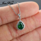 Multicolor Crystal Water Drop Stone Pendant Green Red Zircon Necklaces For Women