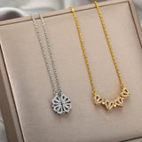 Vintage Lucky Clover Necklace Heart Pendant Choker Chain Stainless Steel Jewelry