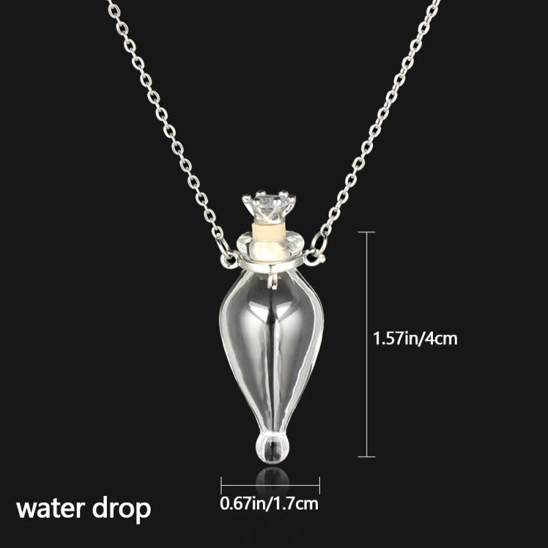 Glaze Vial Necklace Water Drop Heart Shape Pendant Perfume Bottle Steel Chain