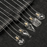Glaze Vial Necklace Water Drop Heart Shape Pendant Perfume Bottle Steel Chain