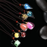 Glaze Vial Necklace Water Drop Heart Shape Pendant Perfume Bottle Steel Chain