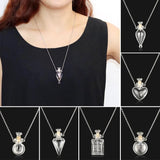 Glaze Vial Necklace Water Drop Heart Shape Pendant Perfume Bottle Steel Chain