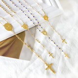 Catholic Rosary Beads Necklace Stainless Steel Cross Pendant Choker