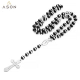 Catholic Rosary Beads Necklace Stainless Steel Cross Pendant Choker