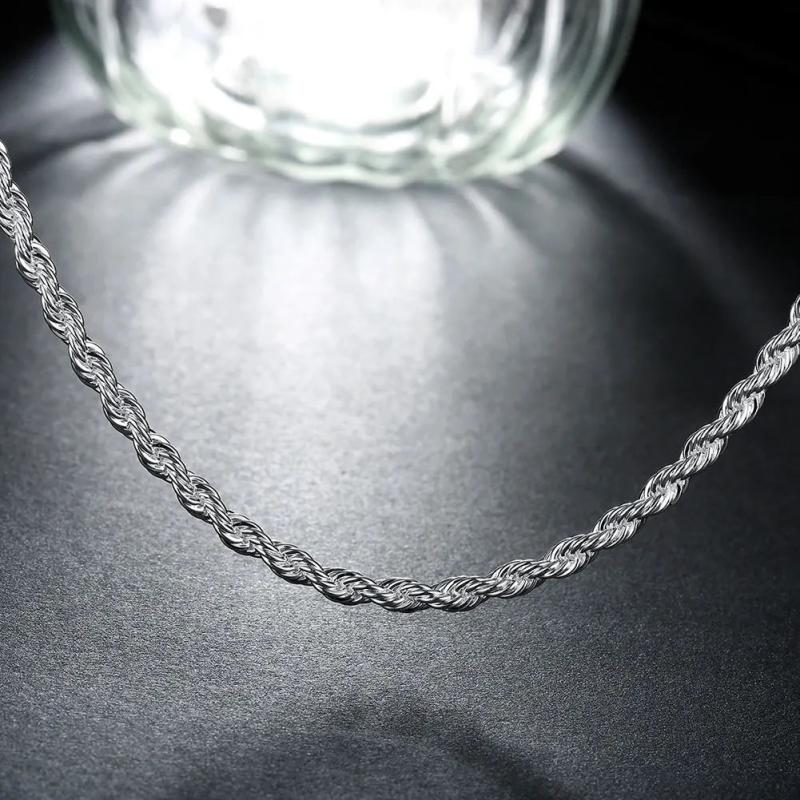 925 Sterling Silver Twist Rope Chain Necklace Men Women