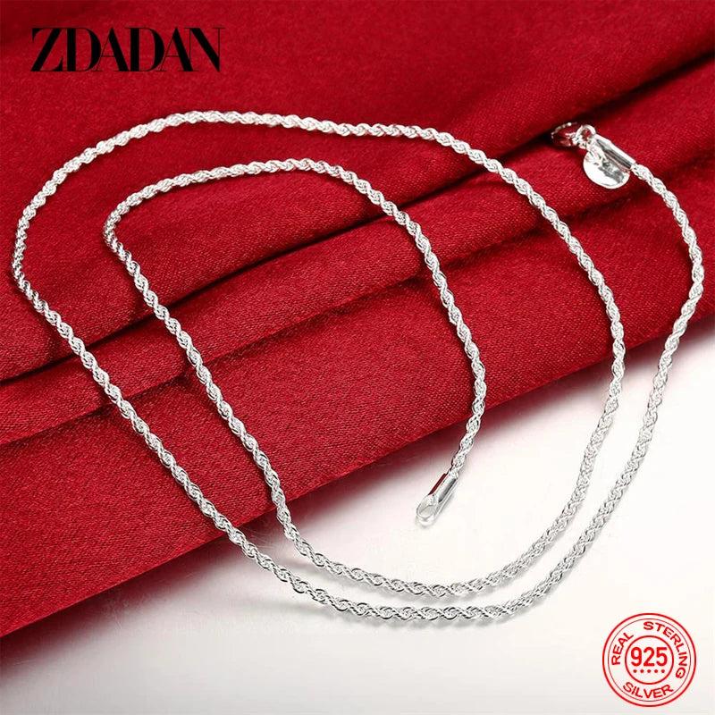 925 Sterling Silver 2MM Twist Necklace Geometric Rope Chain