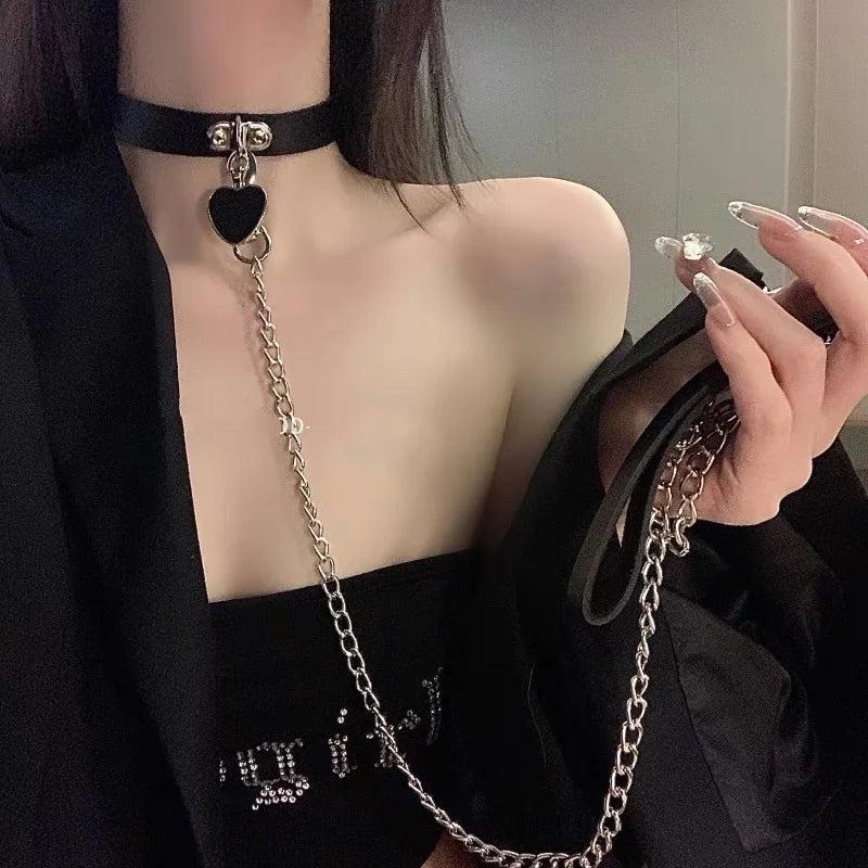 Women Sexy Punk Choker Leather Chain Bondage Cosplay Gothic Necklace