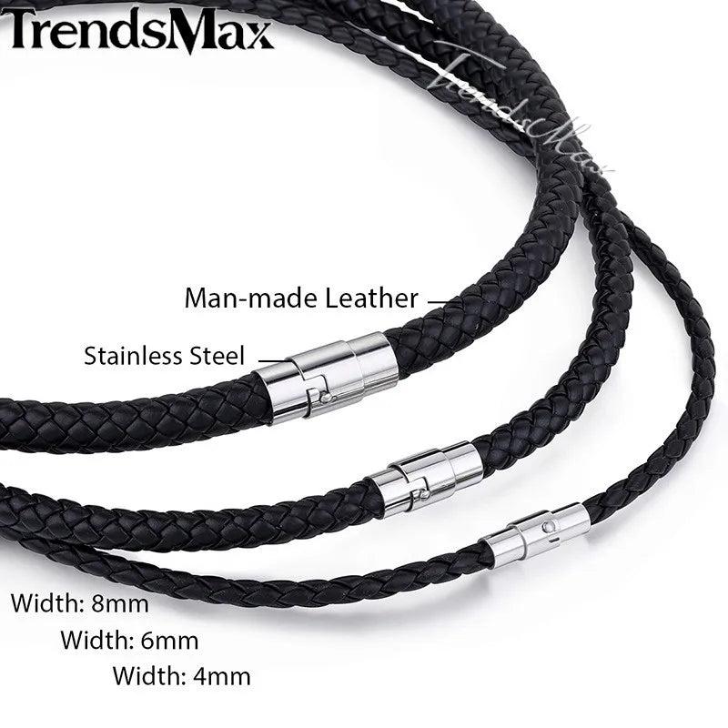 Brown Braided Rope Chain Necklace Choker for Men Magnetic Clasp