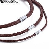 Brown Braided Rope Chain Necklace Choker for Men Magnetic Clasp