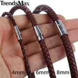 Brown Braided Rope Chain Necklace Choker for Men Magnetic Clasp