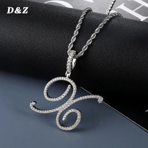 Cursive Name Pendant Necklace Iced Out Cubic Zircon Silver Charm