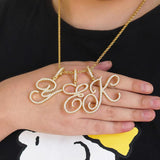 Cursive Name Pendant Necklace Iced Out Cubic Zircon Silver Charm