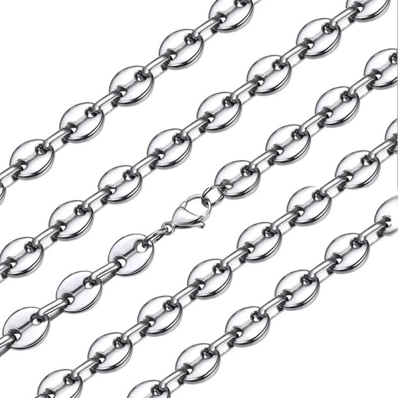 Stainless Steel Coffee Beans Chain Necklace 5MM for Men Women Hip Hop Jewelry