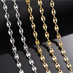 Stainless Steel Coffee Beans Chain Necklace 5MM for Men Women Hip Hop Jewelry