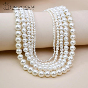 Pearl Necklace 4/6/8/10/12 mm Bead Chain Collier Jewelry