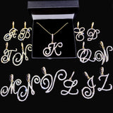 Cursive Initial Letters Pendant Necklace Silver Rhinestone Chain Jewelry