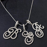 Cursive Initial Letters Pendant Necklace Silver Rhinestone Chain Jewelry