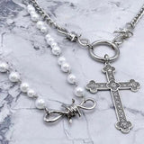Pearl Cross Pendant Necklace For Women Hip Hop Sweet Metal Multi-layer Jewelry