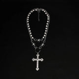 Pearl Cross Pendant Necklace For Women Hip Hop Sweet Metal Multi-layer Jewelry