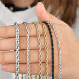 2-6mm Rope Chain Necklace Stainless Steel Never Fade Waterproof