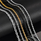 2-6mm Rope Chain Necklace Stainless Steel Never Fade Waterproof