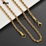 2-6mm Rope Chain Necklace Stainless Steel Never Fade Waterproof