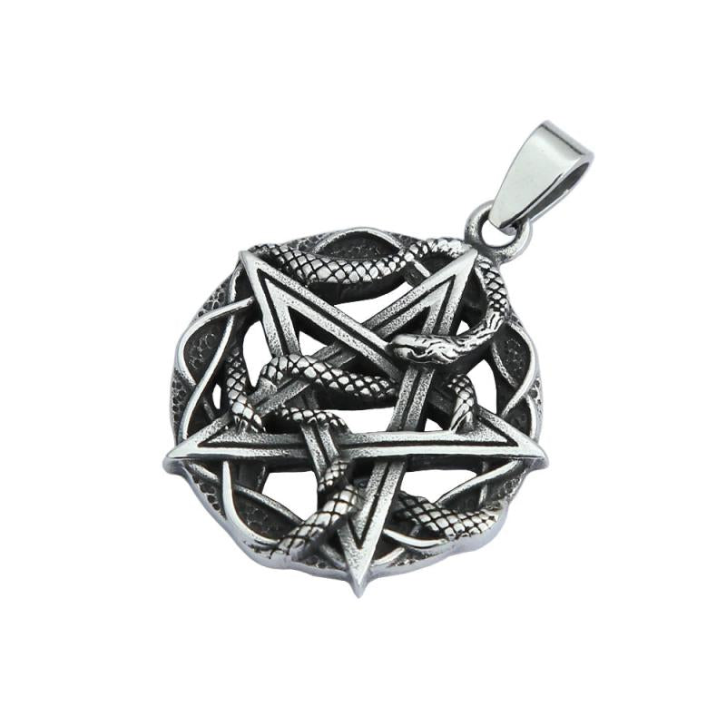 Vintage Black Pentagram Pendant Snake Necklace Men's Biker Jewelry