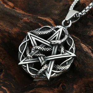 Vintage Black Pentagram Pendant Snake Necklace Men's Biker Jewelry