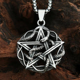 Vintage Black Pentagram Pendant Snake Necklace Men's Biker Jewelry