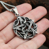 Vintage Black Pentagram Pendant Snake Necklace Men's Biker Jewelry