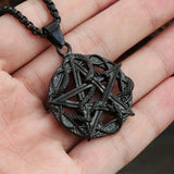 Vintage Black Pentagram Pendant Snake Necklace Men's Biker Jewelry