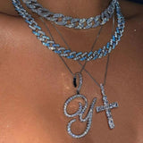 Cursive Initial Letter Zircon Pendant Necklace Crystal Alphabet