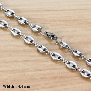 Stainless Steel Coffee Bean Chain Necklace For Men Women Silver