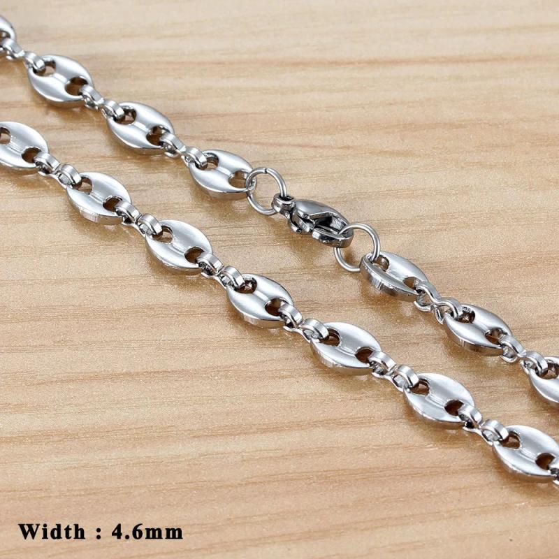 Stainless Steel Coffee Bean Chain Necklace For Men Women Silver