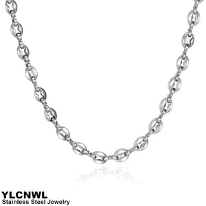Stainless Steel Coffee Bean Chain Necklace For Men Women Silver